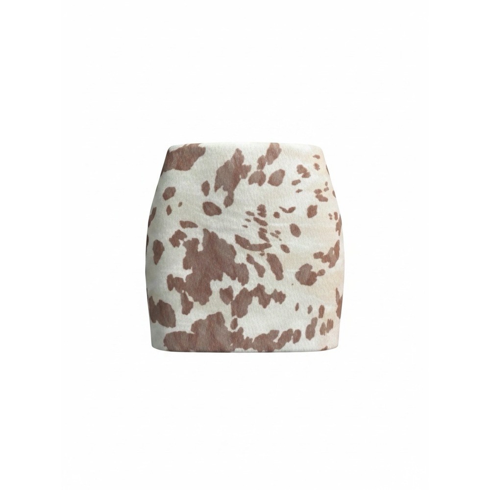 LOFT Women's Cow Print Faux Fur Mini Skirt Size 4 Brown Cream Western Y2K - Picture 2 of 9